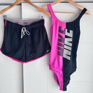 Nike Pink and Black Swimsuit and Mesh Shorts